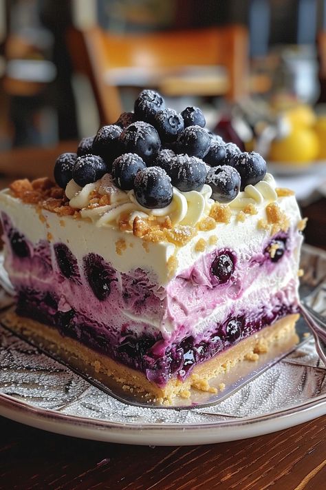 Lemon Blueberry Shortbread Mousse Cake: A Symphony of Flavors Blueberry Lemon Shortcake, Lemon Blueberry Shortbread Mousse, Blueberry Lemon Mousse, Lemon Blueberry Filling, Lemon Blueberry Cheesecake Cake Recipe, Lemon Blueberry Lush, Berries Cake Recipe, Lemon Blueberry Mousse Cake, Stove Top Dessert Recipes