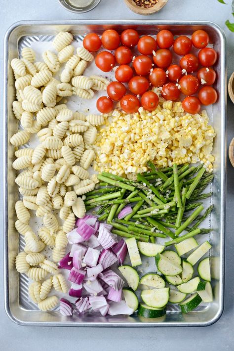 One Sheet Pan Dinners Healthy, Texture Friendly Meals, Gnocchi Tray Bake, Sheet Pan Gnocchi, Sheet Pan Suppers, Sheet Pan Dinners Recipes, Sheet Pans, Summer Vegetables, Tray Bake