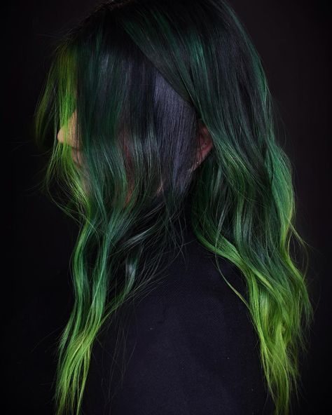 Colormelt Hair, Green Hair Ombre, Fair Olive Skin, 5000 Followers, Neon Green Hair, Dyed Tips, Hair Fair, Colored Hair Tips, Creative Hair Color