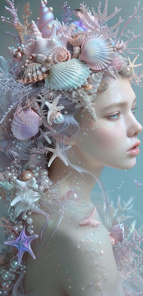 Mermaid Ethereal, Enchanted Ocean, Ethereal Portrait, Mermaid Portrait, Coral Mermaid, Summer Skin Tone, Ethereal Garden, Mermaid Wig, Sea Queen