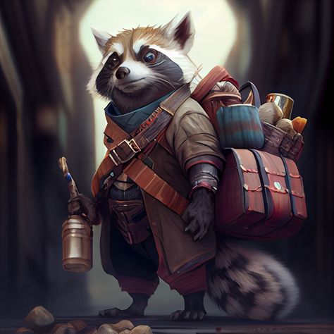 Dnd Raccoon Character, Raccoon Person Art, Tanuki Character Design, Racoon Character Design, Anthro Raccoon, Fantasy Raccoon, Raccoon Character Design, Raccoon Character, Racoon Illustration