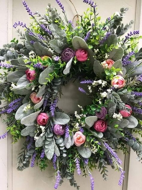 Silk Wreaths, Floral Door Wreaths, Eucalyptus Lavender, Spring Floral Wreath, Lavender Eucalyptus, Diy Spring Wreath, Summer Decorations, Summer Front Door Wreath, Summer Door Wreaths