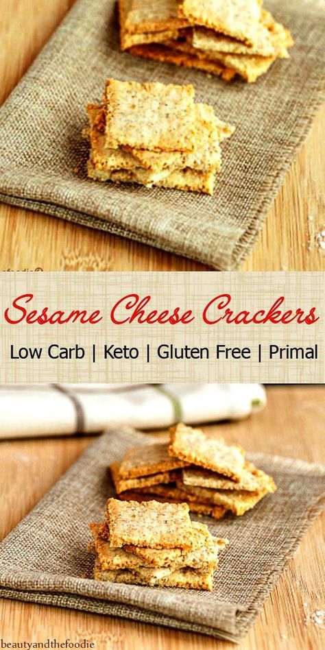 Sesame Cheese Crackers Low Carb- grain free, keto, and gluten free. Super tasty crisp crackers. Keto Sesame Crackers, Healthy Cheese Crackers, Gluten Free Cracker Recipe, Low Carb Crackers, Gluten Free Crackers, Low Carb Snack, Low Carb Appetizers, Low Carb Baking, Cracker Recipes