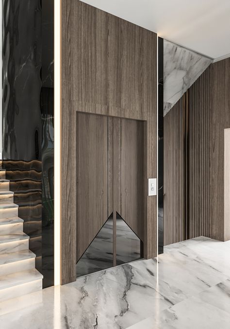 Lift Lobby Design Residential Luxury, Home Lift Elevator Design, Elevator In House, Home Elevator Design, Entrance Lobby Design Residential, Lobby Design Residential, Entrance Lobby Design, Lift Lobby Design, Elevator Lobby Design