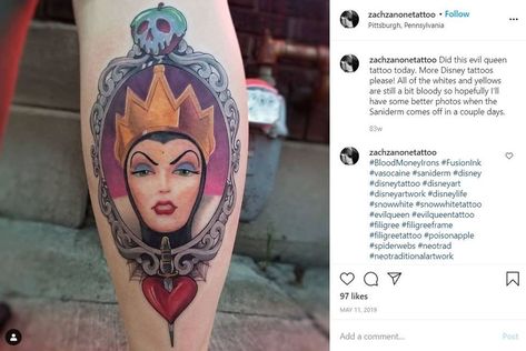 Evil Queen Tattoo Ideas, Evil Queen Tattoo, Queen Tattoo Ideas, Snow White Tattoos, Queen Crown Tattoo, Snow Tattoo, Apple Tattoo, Girl Neck Tattoos, Disney Evil Queen