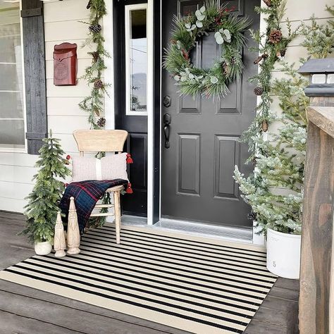 Amazon.com: KOZYFLY Striped Outdoor Rug 3x5 Ft Front Door Rug Gray and White Hand Woven Cotton Washable Outdoor Doormats Outdoor Entrance Mat for Front Door Kitchen Entryway Patio Front Porch Decor : Home & Kitchen Striped Outdoor Rug, Outdoor Doormats, White Porch, Outdoor Entrance, Farmhouse Entryway, Porch Rug, Front Door Mat, Door Kitchen, Door Rug