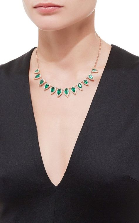 Antique Teardrop Emerald Bezel Necklace by Jacquie Aiche for Preorder on Moda Operandi Emerald Necklaces, Green Crystal Necklace, Antique Emerald Ring, Sapphire Antique Ring, Emerald Earring, Emerald Green Crystal, Art Deco Emerald, March Birthstone Ring, Antique Jewellery Designs