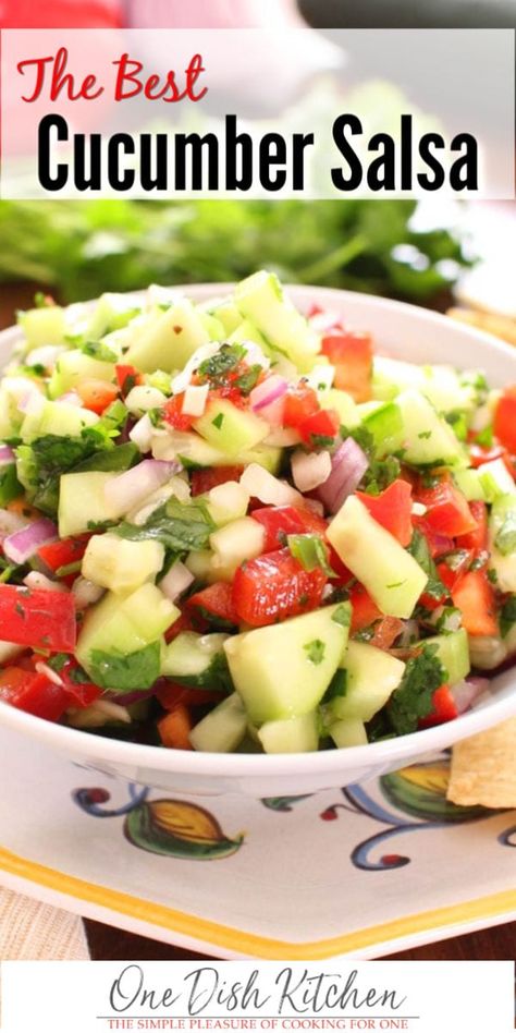 cucumber salsa recipe Cucumber Salsa Recipe, One Dish Kitchen, Fresh Salsa Recipe, Cucumber Salsa, Cucumber Recipes, Fresh Salsa, Garden Recipes, Salsa Recipe, Salsa Verde