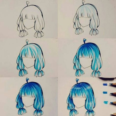 Copic Marker Art, Digital Painting Tutorials, Anime Hair, Color Pencil, Marker Art, Digital Art Tutorial, How To Draw Hair, Drawing Tutorials, Manga Drawing