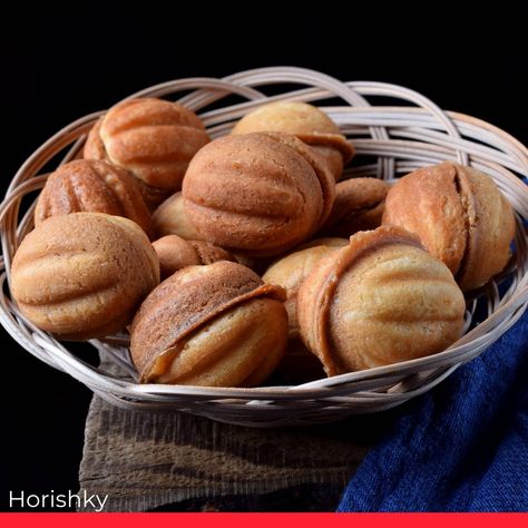 Horishky | Oreshki (Walnut Shaped Cookies) Ukrainian Cookies Recipe, Oreshki Cookies, Oreshki Recipe, Czech Cookies Christmas, Lithuanian Mushroom Cookies, Russian Walnut Shaped Cookies, Ukraine Cookies, Ukrainian Dessert, Walnut Shaped Cookies