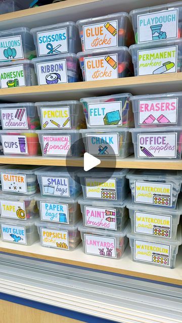 Art Room Labels, Classroom Supply Storage, Classroom Supply Organization, Preschool Center Labels, Art Supplies Labels, Teacher Supplies Organization, Teacher Barbie, Camp Room, Classroom Supply Labels