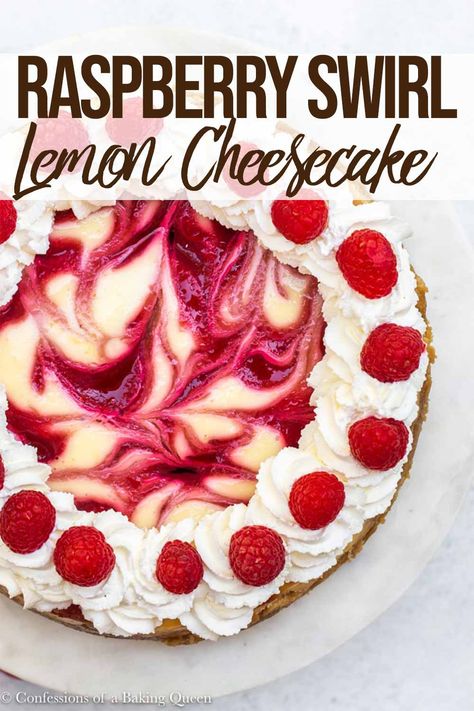 Raspberry Puree is swirled through a luscious lemon cheesecake all on top of a crunchy Golden Oreo Crust! This easy Raspberry Swirl Lemon Cheesecake recipe irresistible. The perfect dessert for your next party! #cheesecakerecipe #lemonraspberrydessert #oreocrust #dessertrecipe Lemon Raspberry Desserts, Golden Oreo Crust, Dessert Raspberry, Easy Cheesecake Recipe, Lemon Raspberry Cheesecake, Raspberry Puree, Raspberry Swirl Cheesecake, Lemon Cheesecake Recipes, Golden Oreo