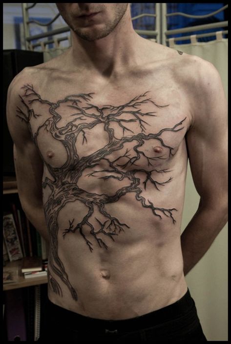 50 Tree Tattoo designs for Men and Women Cool Top Surgery Tattoos, Chest Tattoos Top Surgery, Back To Chest Tattoo, Top Sergury Scar Tattoos, Top Surgery Scar Tatoos, Tattoos Scarring, Tattoo Ideas Top Surgery, Ftm Scar Tattoo Cover Up, Top Surgery Chest Tattoo