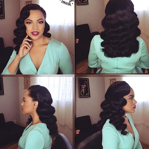 Women Wedding Hairstyles, Black Women Wedding Hairstyles, Brides Hairstyles, Bridesmaids Hairstyles, Old Hollywood Hair, Black Women Wedding, Black Brides, Retro Wedding Hair, Long Hair Waves