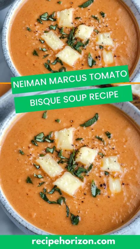 neiman marcus tomato bisque soup recipe Tomato Parmesan Bisque Soup, Favorite Soup Recipes, Tomato Bisque Soup Recipe, Immersion Blender Recipes, Tomato Bisque Recipe, Tomato Basil Bisque, Tomato Bisque Soup, Bisque Soup Recipes, Best Soups