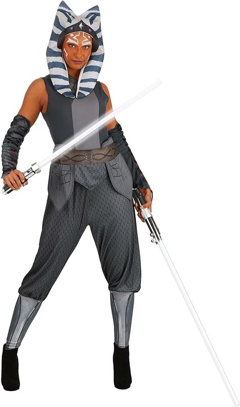 STAR WARS Ahsoka Tano Official Adult Costume - Jumpsuit with Waist Belt, Armbands, and Fabric Headpiece. Grogu Costume, Ahsoka Costume, Ahsoka Tano Costume, Hotel Transylvania Costume, Karate Kid Costume, Ace Ventura Costume, Deadpool Costume, Addams Family Costumes