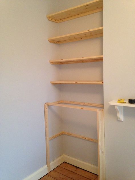 Alcove cupboard and shelving Build Alcove Cupboard, How To Build Alcove Cupboard, How To Build A Cupboard, Chimney Alcove Ideas, Diy Alcove Cupboard, Alcove Shelving Living Room, Alcove Bookcase, Fireplace Alcove, Diy Cupboard