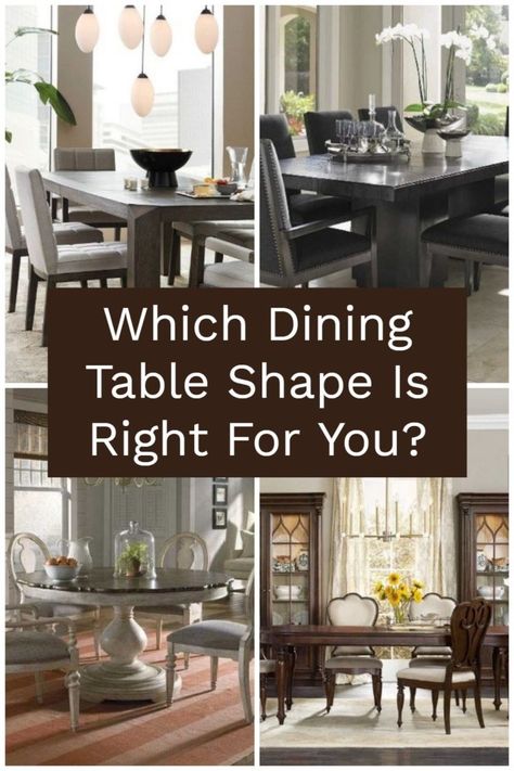 Which Dining Table Shape Is Right For You? Rectangle, square, oval, or round? Choose the perfect table shape for your dining room! Dining Room Design Rectangle Table, Oblong Dining Room Table, Rounded Rectangle Dining Table, Round Vs Square Dining Table, Round Or Rectangle Kitchen Table, Round Table Or Rectangle, Oblong Dining Table Decor, Living Room With Round Dining Table, What Shape Dining Room Table