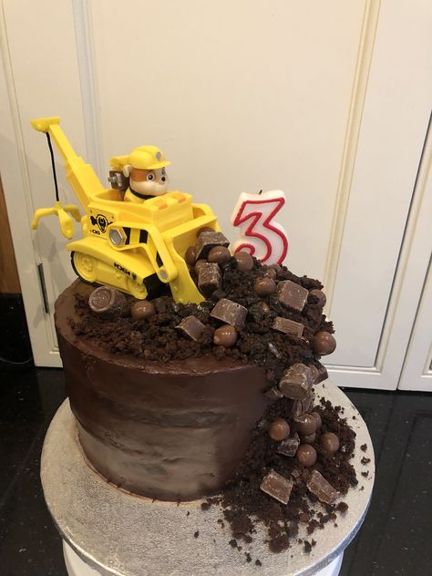 Rubble Construction Cake, Paw Patrol Rubble Birthday Cake, Paw Patrol Construction Cake, Paw Patrol Cake 2nd Birthday, Paw Patrol Chocolate Cake, Chocolate Paw Patrol Cake, Rubble And Crew Birthday Cake, Paw Patrol Cake Rubble, Rubble Cake Paw Patrol