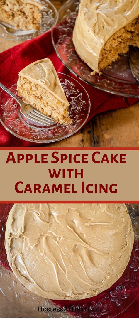 Spice Cake Caramel Frosting, Apple Pumpkin Cake Recipes, Spices Cake Recipes, Apple Spice Recipe, Spice Cake Apple, Apple Cake Caramel Icing, Homemade Fall Cake Recipes, Fresh Apple Cake With Caramel Icing, Fall Birthday Cake Recipes