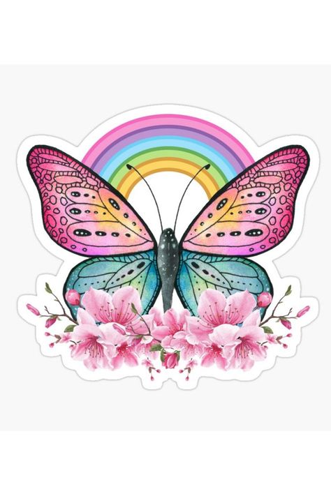 Colorful Butterfly Rainbow Sticker Beautiful Stickers Design, Cute Butterfly Stickers Printable, Butterflies Aesthetic Stickers, Butterflies Stickers, Pink Butterfly Stickers Aesthetic, Colorful Butterflies Art, Pink Butterfly Sticker, Rainbows And Butterflies, Tiny Stickers