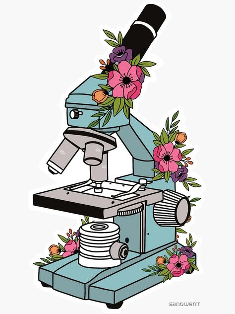 "Floral microscope " Sticker for Sale by sanowerrr | Redbubble Biotechnology Art, Microscope Art, Biology Drawing, Boarders Designs For Projects, Science Cartoons, Funny Laptop Stickers, Medical Stickers, Feminism Art, Lab Logo