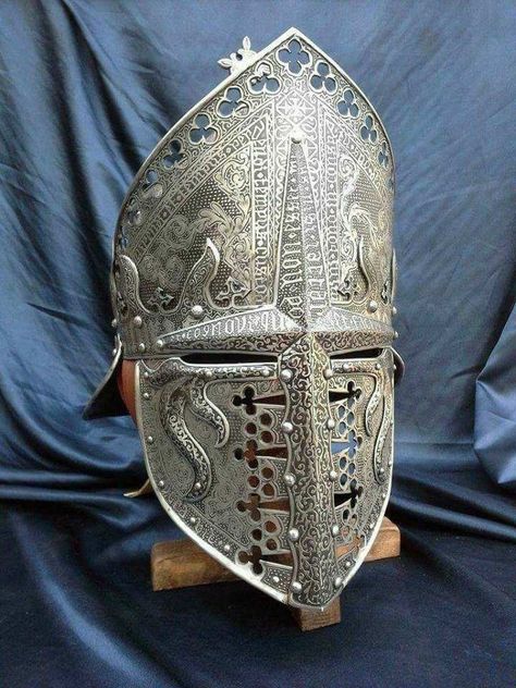 13th century bishop helmet Helmet Armor, Medieval Helmets, Ancient Armor, Knights Helmet, Historical Armor, Ange Demon, Knight Armor, Arm Armor, Medieval Armor