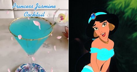 These TikTok Accounts Create Cute Disney-Inspired Cocktails | POPSUGAR Food Aladdin Cocktail, Princess Drinks, Disney Inspired Cocktails, Cute Drinks, Disney Cocktails, Disney Drinks, The Disney Princesses, Creative Cocktails, Disney Theme Party