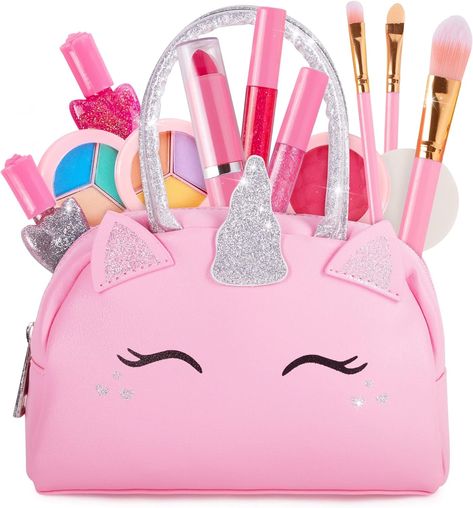 Kids Real Makeup Kit for Little Girls: with Pink Unicorn Purse - Real, Non Toxic, Washable Make Up Toy - Gift for Toddler Young Children Pretend Play Set Vanity for Ages 3 4 5 6 7 8 9 10 Years Old ,... Real Makeup, Unicorn Purse, Unicorn Bag, Unicorn Gifts, Pink Unicorn, Play Set, Non Toxic, Top Gifts, Makeup Kit