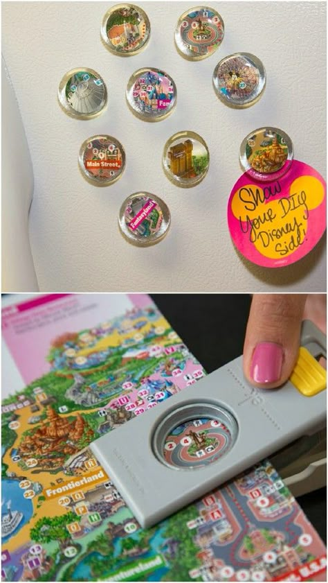 Easy DIY Disney Map Magnets Handmade Disney Gifts, Diy Disney Art, Diy Disney Gifts, Disney Cricut Projects, Map Magnets, Disney Craft Ideas, Disney Map, Disney Crafts For Kids, Disney Projects