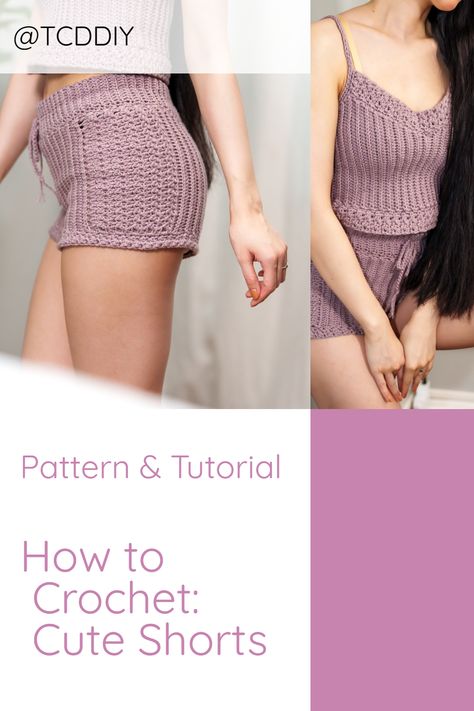 Discover the secrets of creating the perfect crochet wardrobe with our easy-to-follow pattern and tutorial. Stay stylish any season! Don't miss out on this must-have addition to your handmade wardrobe - click for the pattern! Crochet Shorts Pattern Free, Crochet Loungewear, Crochet Tank Top Pattern, Crochet Camisole, Crochet Wardrobe, Shorts Pattern Free, Camisole Pattern, Crochet Shorts Pattern, Crochet Game