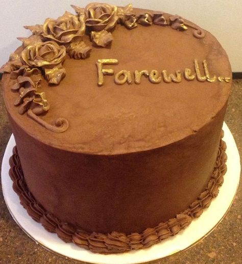 Farewell cake Coworker Leaving Cake, Farewell Cake Designs, Farewell Cake Ideas, Cake Captions, Cake Serving Chart, Farewell Cake, Teacher Cakes, Golden Cake, Cake Drawing