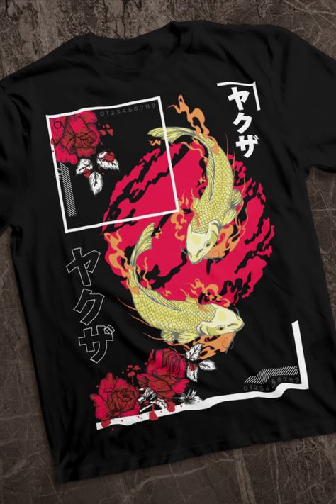 Japanese T-Shirt Artistic Shirts Design, Japanese Graphic Shirt, Koi Fish Shirt Design, Japanese Graphic Tee Design, Asian Shirt Design, Shirt Designs Inspiration, Japanese Shirt Design, Japanese T Shirt Design, Japanese Tshirt Design