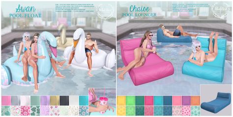 https://flic.kr/p/2kP2uZb | What Next Swan Pool Float & Pool Loungers for FLF | Out now on special offer for Fifty Linden Friday - new Swan Float and Chaise Pool Loungers. Hope you like them! Mainstore & Marketplace. Demo in water here: maps.secondlife.com/secondlife/Hodgepodge/190/52/22 ----------------------------------- Swan Pool Float Seats one avatar by themselves OR two avatars using the couples (couples PG & friends) animations menu * 9 plain colours and 9 designs to choose Sims 4 Pool Floats Cc, Sims 4 Functional Pool Floats, Sims 4 Floats Cc, Sims 4 Floaties, Sims 4 Cc Pool Floaties, Sims 4 Cc Pool Stuff, Sims 4 Pool Cc, Swan Pool Float, Pool Loungers