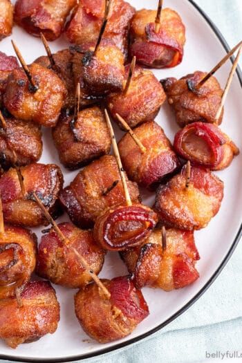 Caramel Apple Grapes - Belly Full Bacon Wrapped Water Chestnuts And Dates, Bacon Water Chestnuts Appetizers, Bacon Wrapped Water Chestnuts Easy, Water Chestnuts Wrapped In Bacon, Bacon Wrapped Water Chestnuts Recipe Bbq, Water Chesnut Wrapped In Bacon, Broccoli Ramen, Crab Quiche, Bacon Appetizer