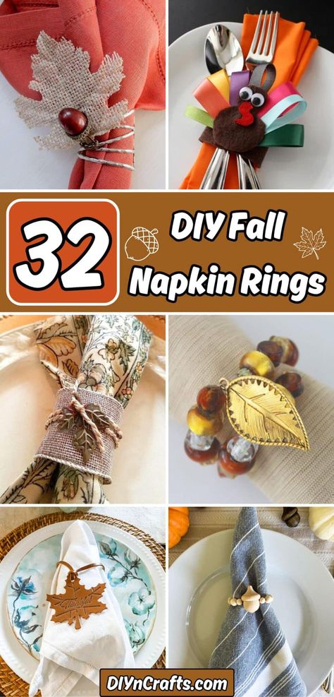 32 DIY Fall Napkin Rings Diy Thanksgiving Napkin Rings, Diy Napkin Rings Thanksgiving, Napkin Ring Ideas, Fall Napkin Rings, Halloween Napkin Rings, Diy Napkin Holder, Holiday Napkin Rings, Thanksgiving Napkin Rings, Rustic Napkin Rings