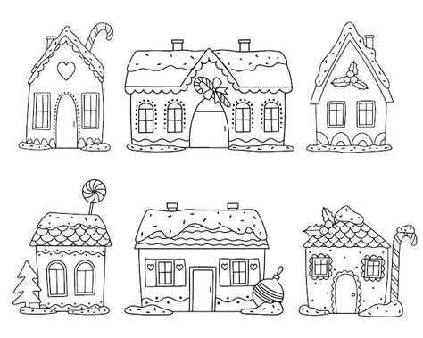 Set of christmas gingerbread houses cont... | Premium Vector #Freepik #vector #christmas-cookies #christmas-sweets #gingerbread #christmas-gingerbread Gingerbread House Doodle, Doodle Houses, House Doodle, Easy Christmas Drawings, House Cartoon, House Sketch, Christmas Gingerbread House, House Illustration, Doodle Illustration