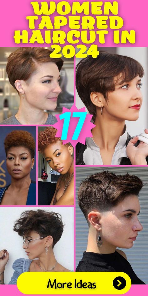 Discover the latest women's hair trends with tapered haircut 2024 ideas. Whether you're a fan of short, long, or medium lengths, find the perfect haircut to suit your style. Explore natural hair short cuts, pixie cuts, and medium hair styles that are designed to enhance your beauty. Get inspired to transform your look with these stylish haircuts for women. Haircut 2024 Trends Women Short, Clipper Cuts For Women, Women Fade Haircut, Tapered Pixie Haircut, Hair Short Cuts, Tapered Haircut For Women, Fohawk Haircut, Fade Haircut Women, Fine Hair Cuts