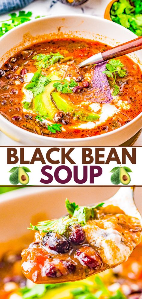 Smoky Black Bean Soup, Mexican Black Bean Soup, Roasted Poblano Soup, Black Recipes, Easy Black Bean Soup, Black Bean Soup Recipe, Roasted Poblano Peppers, Black Bean Soup, Bean Soup Recipes