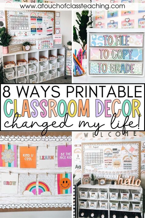 There are so many benefits to using printable classroom decor! In this post, I share 8 ways that using printable classroom decor changed my life! Classroom Decor List, Kindergarten Classroom Decor Printables, Classroom Decor Bundle Free, Boho Classroom Decor Free Printable, Canva Classroom Decor, Classroom Printables Decoration, Free Printable Classroom Decor, First Grade Classroom Decor, Student Goal Setting Sheet