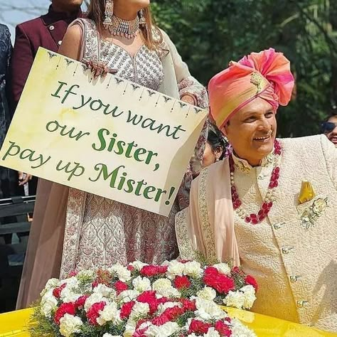 Sister Wedding Poses Photo Ideas, Mehndi Props Ideas For Bride, Photo With Brother, Wedding Props Ideas, Bridal Shower Gift Wrapping Ideas, Haldi Ceremony Decorations, Bride Entry, Bride Sign, Indian Wedding Favors