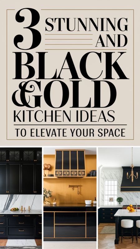 Transform your kitchen into a chic masterpiece with these 3 stunning black and gold ideas! From elegant cabinetry to striking accents, discover how to elevate your space with luxurious touches and clever design tips. Perfect for the modern home chef!  #HomeDecor #KitchenInspo #BlackAndGold Black White Gray Gold Kitchen, Black White Gold Kitchen Ideas, Gold Kitchen Decor Ideas, Black And Gold Kitchen Ideas, Black White And Gold Kitchen, Mexican Inspired Kitchen, Gold Kitchen Ideas, Black And Gold Kitchen, Blair House