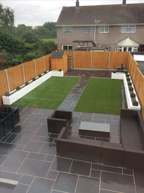 New garden Raised Garden Beds Against Wall, Outdoor Grass Seating Area, Small Garden Grass And Patio, Mini Backyard Ideas, Small Garden Astroturf Ideas, Artificial Grass Tiered Garden, Children’s Play Area Small Garden, Back Garden Landscaping, Balcon Mic