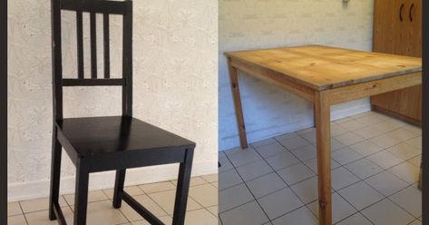 I had this unfinished IKEA table and some simple Stefan chairs. They were getting really nasty looking, so I thought I'd give them a make-ov... Ikea Stefan Chair Hack, Ikea Stefan, Ikea Chair Hack, Japanese Style Wallpaper, Desk Chair Diy, Koi Wallpaper, Wallpaper Japanese, Ikea Table, Ikea Chair