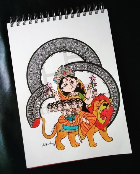 Navadurga(SKANDAMATA)🙏 God Durga, Navratri Drawing, Doodle Mandala Art, Nava Durga, Navratri 2024, God Drawing, Mandala Illustration, God Painting, Doodle Mandala