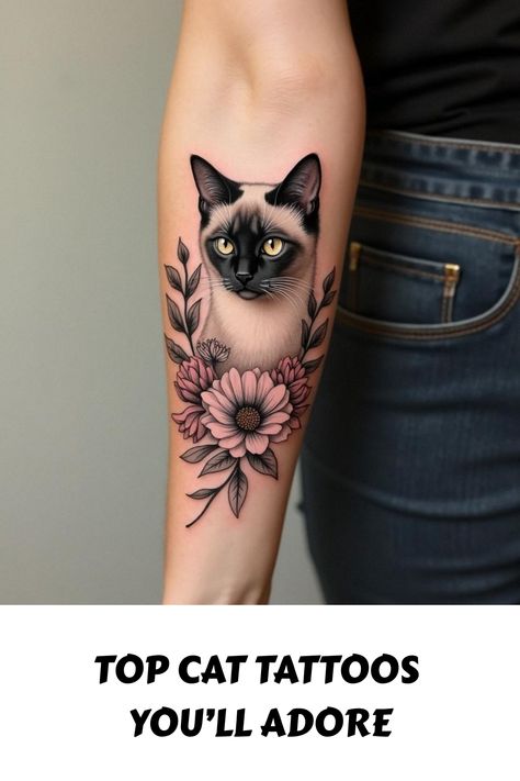 Top Cat Tattoos You’ll Adore Ragdoll Cat Tattoo, Ragdoll Tattoo, Siamese Cat Tattoo, Siamese Cat Tattoos, Cat Tattoos Ideas, Unique Christian Tattoos, Chrysanthemum Tattoo, Blackout Tattoo, Cat Tattoos