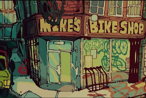 City Art Background, Downtown Art Aesthetic, Background Inspo Drawing, Comic Background Art, Background Inspo Art, Onebadnoodle Art, Cluttered Art, Background Studies, Downtown Art