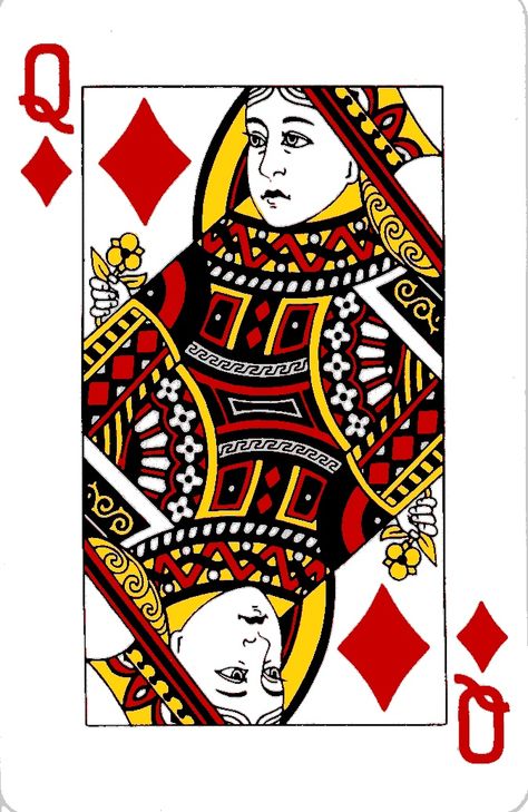 Queen of Diamonds Queen Of Hearts Card, Queen Of Diamonds, Playing Cards Art, Playing Cards Design, Diamond Image, Heart Quilt, Casino Theme, Poker Cards, Playing Card