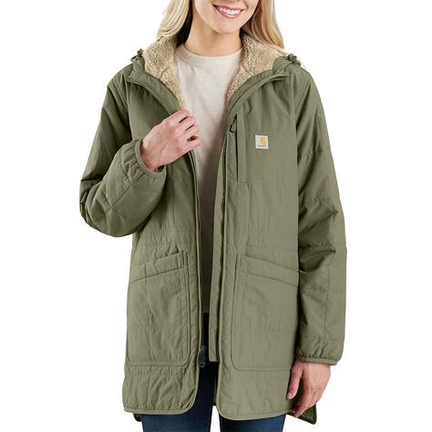 PRICES MAY VARY. Durable water repellent (DWR) makes rain bead up and roll off 60g insulation Sherpa lining for extra warmth in upper body and hood Hidden hood drawcord with cord lock for safety Two-way zipper Cute Winter Coats, Carhartt Womens, Safety Clothing, Light Rain, Sherpa Lined, Hooded Coat, Sherpa Fleece, Mens Outerwear, Women's Coat