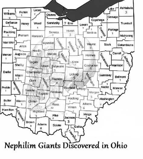 www.nephilimgiants.net : Map of Nephilim Giants Discovered in Ohio: 125 Historical Accounts Giants Nephilim, Map Of Ohio, Human Giant, Giant Human, Creepy History, Nephilim Giants, Newark Ohio, Giant People, Giant Skeleton